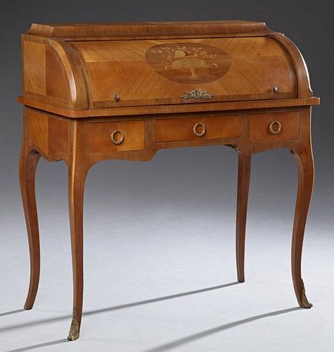 French Belle Epoque Marquetry Inlaid Mahogany Cyli