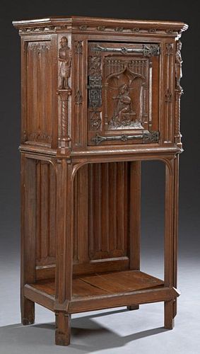 French Medieval Style Gothic Carved Oak Cabinet, 1