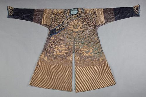 Chinese Embroidered Black Silk Robe, early 20th c.