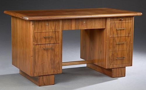 French Modern Walnut Desk, 20th c., the rectangula