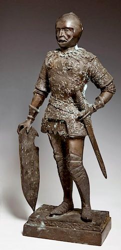 Patinated Spelter Figure, 20th c., of a knight in