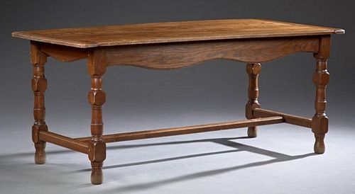 French Provincial Carved Oak Farm Table, 20th c.,