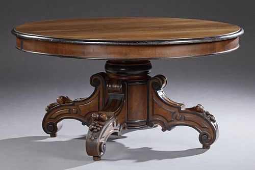 French Henri II Style Carved Walnut Dining Table,
