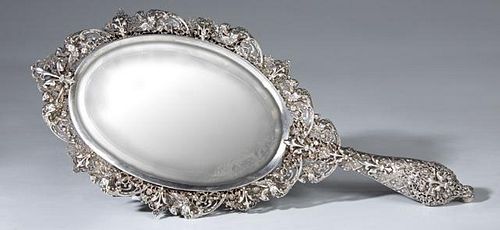 French Silverplated Hand Mirror, early 20th c., th