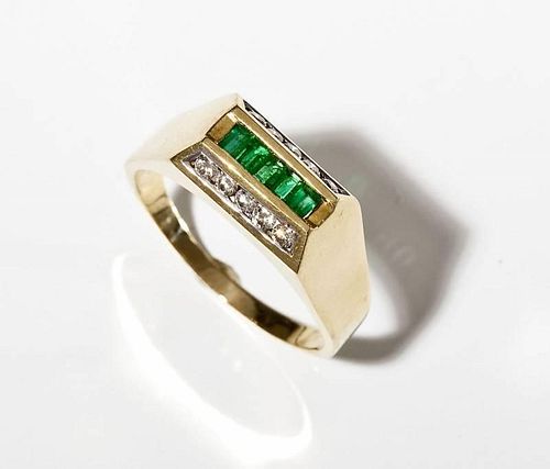 Man's 14K Emerald & Diamond Ring