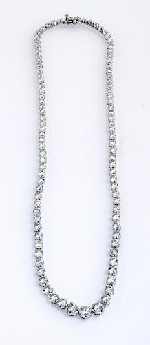 14K White Gold Tennis Necklace, each of the ninety