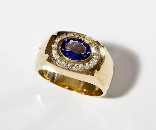 Man's 14K 2.18 Carat Tanzanite & Diamond Ring