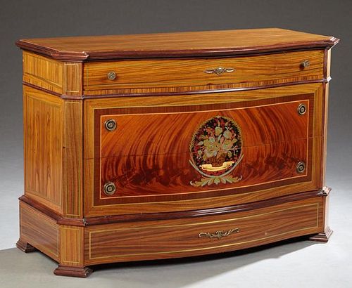 French Louis XVI Style Marquetry and Brass Inlaid