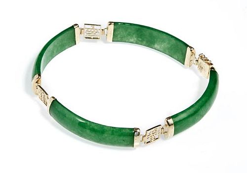 14K Yellow Gold and Jade Bracelet, each of the fou