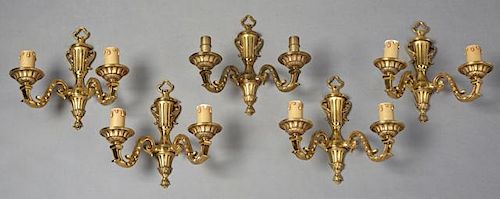 Set of Five French Louis XVI Style Gilt Bronze Two