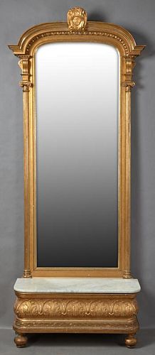American Victorian Gesso Pier Mirror and Marble To