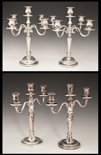 Two Pair of French Silverplated Candelabra, 20th c