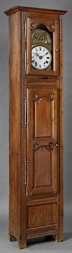 French Carved Oak Tallcase Clock, 19th c., the ste