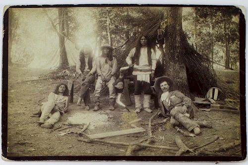 1880's cabinet photo of Buck Taylor with Indians (Buffalo Bill Cody's Wild West Show lead cowboy), St Joseph, Missouri photographer, descending in the