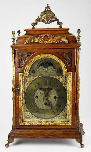 Late 18th c Austrian bracket clock with calendar movement signed ﾓM Schmidt in Wiennﾔ on brass face (near Vienna) ht 19ﾔ