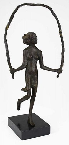 Victor Salmones (1937-1989) signed bronze of girl skipping rope, ht 19.5ﾔ, overall ht 21ﾔ