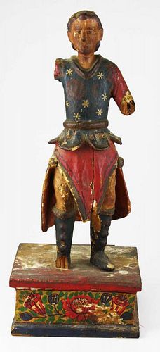late 19th- early 20th c carved & painted wooden figure, probably religious,  ht 26ﾔ, major losses
