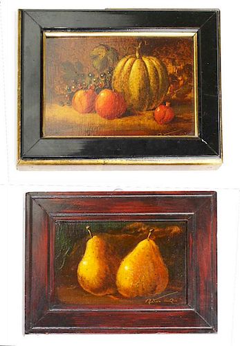 two Peter Ompir (1904- 1979) signed miniature still lifes of fruit, 4ﾔ x 6ﾔ, 3ﾔ x 5ﾔ