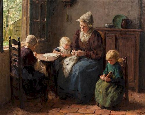 Bernard Pothast, (Dutch, 1882–1966), Mother and Children Sewing
