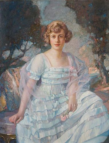 Richard Edward Miller, (American, 1875-1943), Portrait of a Woman Seated in a Landscape