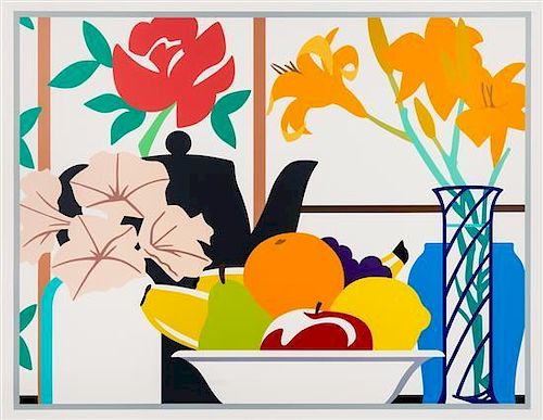 * Tom Wesselmann, (American, 1931-2004), Still Life with Petunias, Lilies and Fruit, 1988