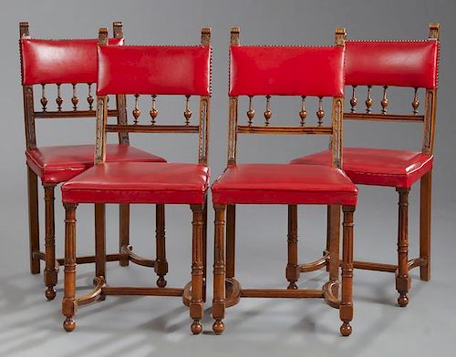 Set of Four French Henri II Style Carved Walnut Di