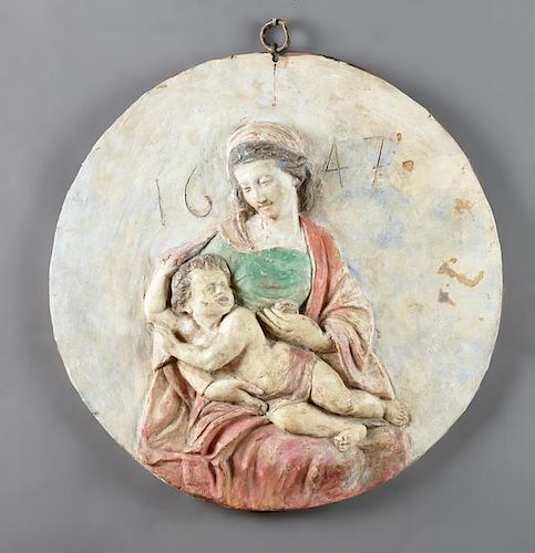 Polychromed Circular Terracotta Relief Medallion,