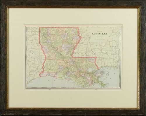 Map of Louisiana, 20th c., hand-colored, by George