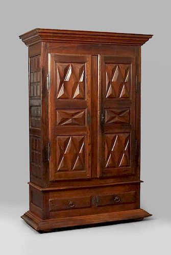 Louis XIII Style Carved Mahogany Armoire, 19th c.,