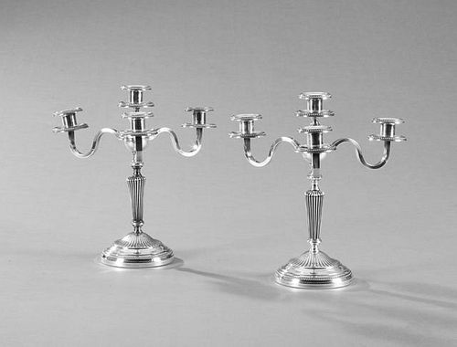 Pair of French Silverplated Four Light Candelabra,