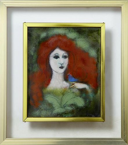 Haum, "Woman with Red Hair," 20th c., enamel on me