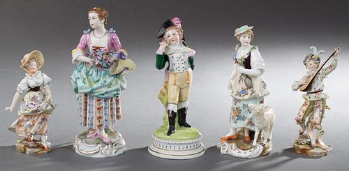Group of Five German Painted Porcelain Figures, 19