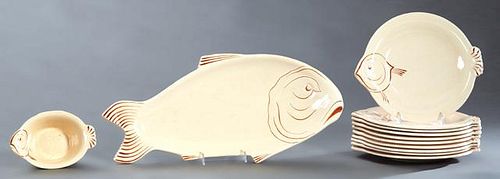 Twelve Piece Ceramic Fish Set, late 19th c., by Lo