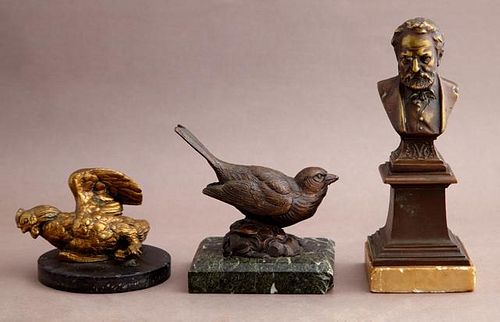 Group of Three Cabinet Bronzes, late 19th c., one