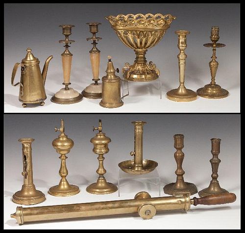 Group of Fourteen French Brass Items, 19th and 20t
