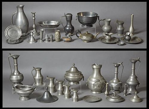 Large Group of French Pewter Items, 19th and 20th