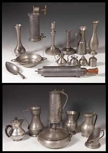 Group of Twenty French Pewter Items, 19th and 20th