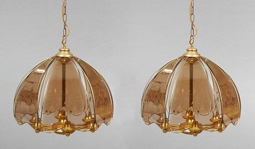 Pair of Unusual French Brass Plated Etched Six Lig