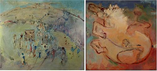 Two Signed Mid 20th C. Modernist Abstract Oils on