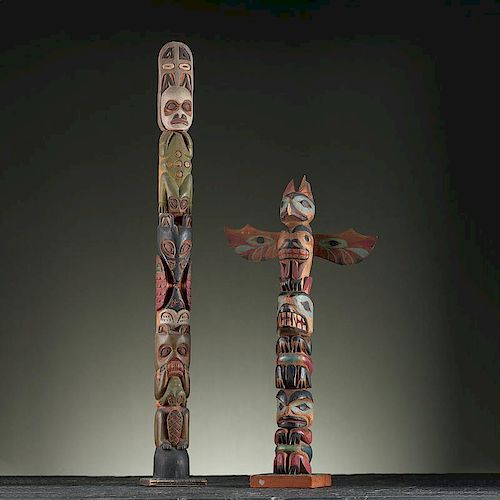 Northwest Coast Model Wood Totem Poles