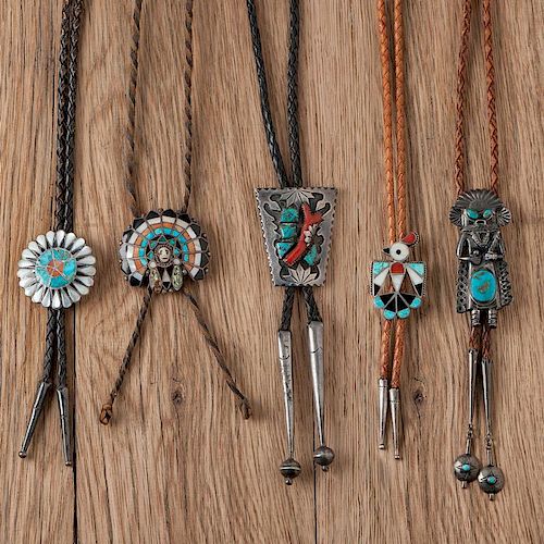 Navajo Silver and Turquoise Old Style Bolo Ties