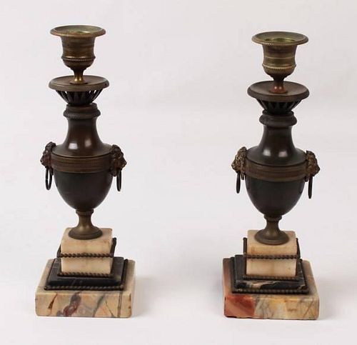 PAIR OF 19TH C. BRONZE AND MARBLE REGENCY CANDLESTICKS