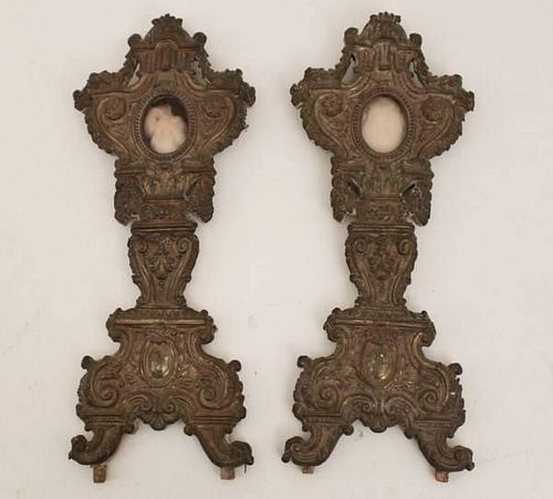 PAIR OF CONTINENTAL GILT BRASS AND WOOD MONSTRANCE
