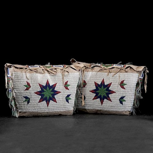 Sioux Beaded Hide Possible Bags, Matched Pair, Deaccessioned from the Clark County Historical Society
