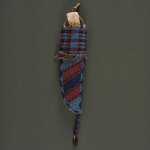 Northern Plains Beaded Hide Knife Sheath with Knife from the Collection of Richard Yarborough, Texas