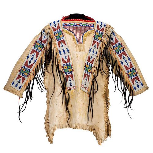 Teton Sioux Beaded and Quilled Hide War Shirt