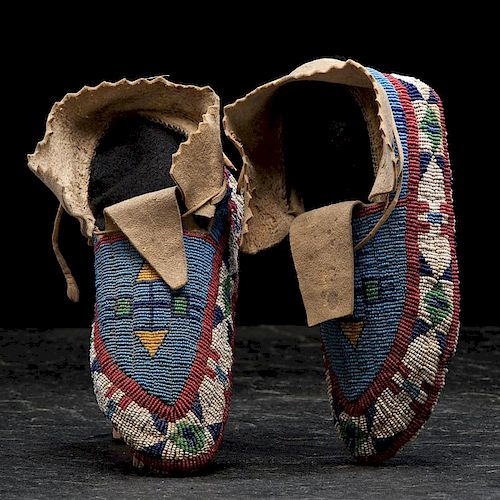 Sioux Child's Fully Beaded Hide Moccasins From the Collection of John O. Behnken, Georgia