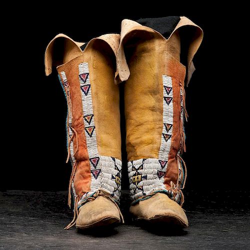 Southern Plains Beaded Hide Boot-style Moccasins From the Collection of John O. Behnken, Georgia