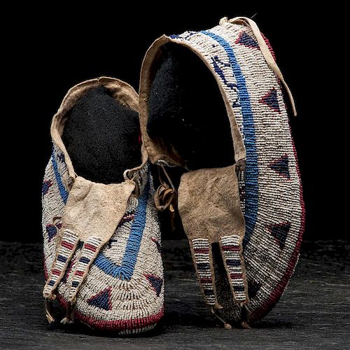 Sioux Fully Beaded Hide Moccasins From the Collection of John O. Behnken, Georgia