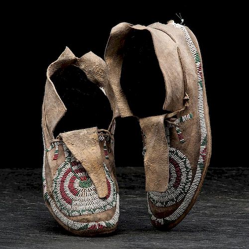 Cheyenne / Arapaho Beaded Hide Moccasins From an Important Denver, Colorado Collector